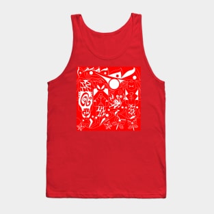 the brick scheme in totem ecopop tribal art with soccer and toys in line art in red Tank Top